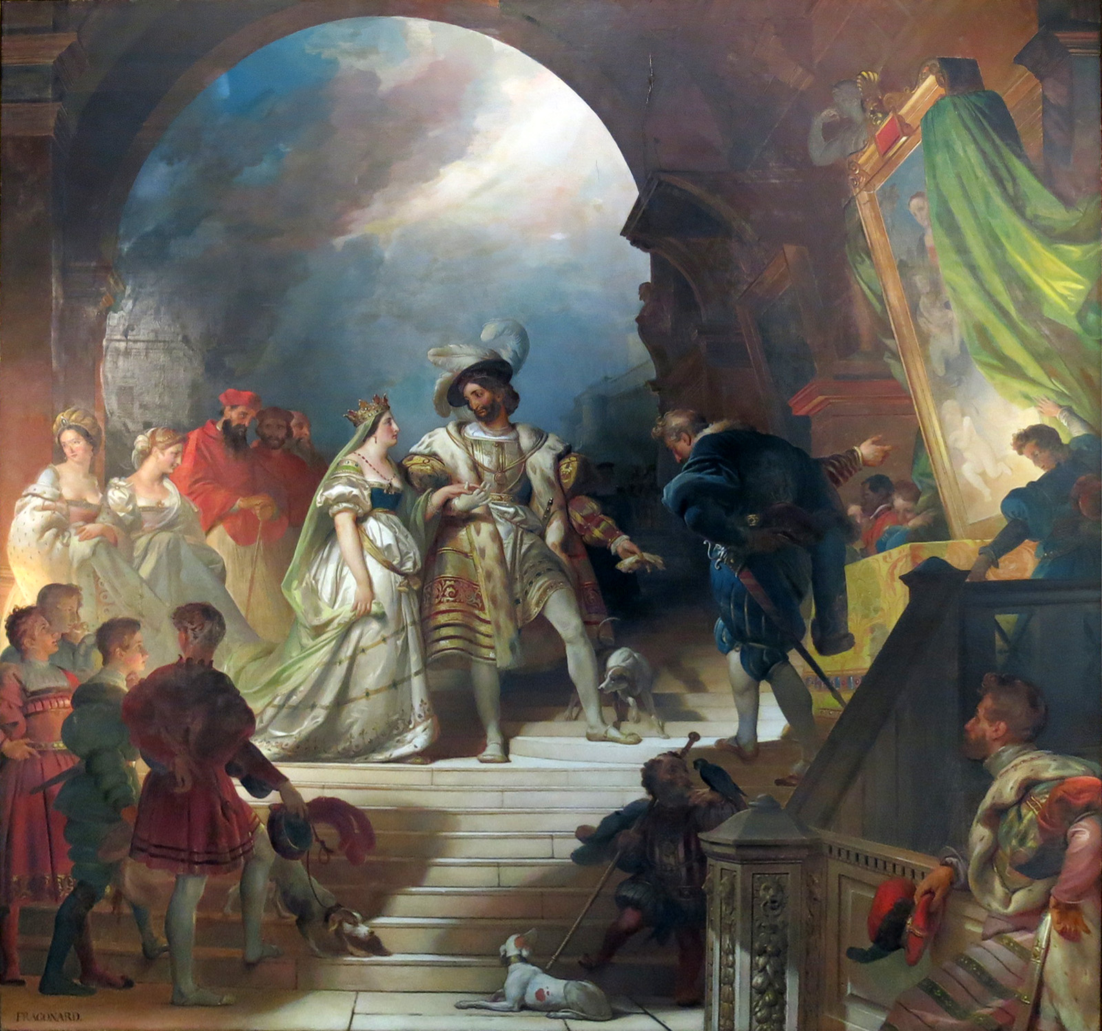 king francis 1 of france and his sister narguerite de navarre receive statues and paintings brought back from italy by primaticcio